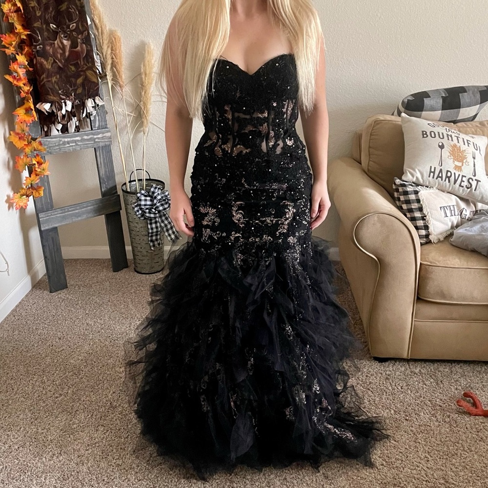 Strapless Mermaid Black Prom Dress Formal Gown